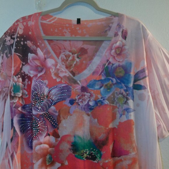 Peach and Pink floral sublimation tunic top Size 3X - Picture 4 of 10